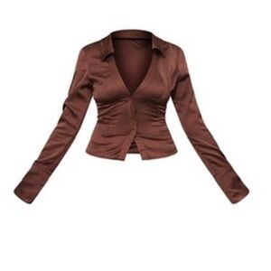 PLT Chocolate Brown Satin Fitted Shirt